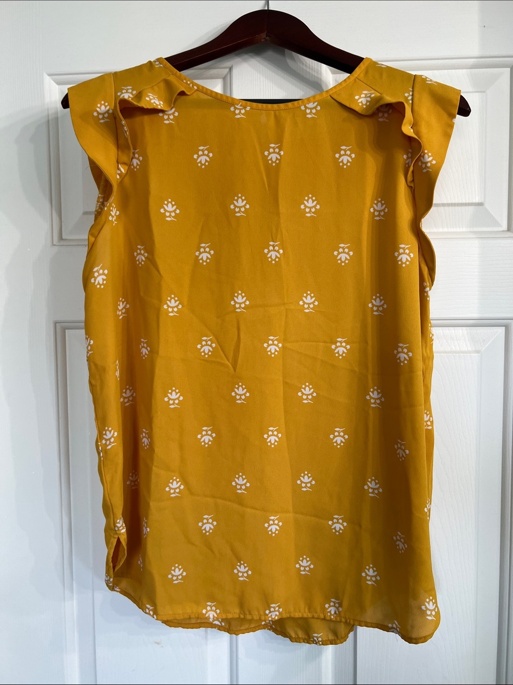 LOFT Mustard Yellow Floral-Print Ruffle Sleeve Camisole